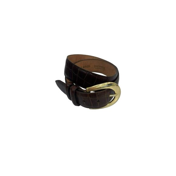 Brighton Brown Leather Croc Embossed Belt Solid Brass Buckle 41409 M Vintage main image 7